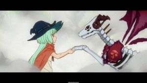 Main visual for the Skull Dragon's Precious Daughter anime showing Eve and the skull dragon Nemu